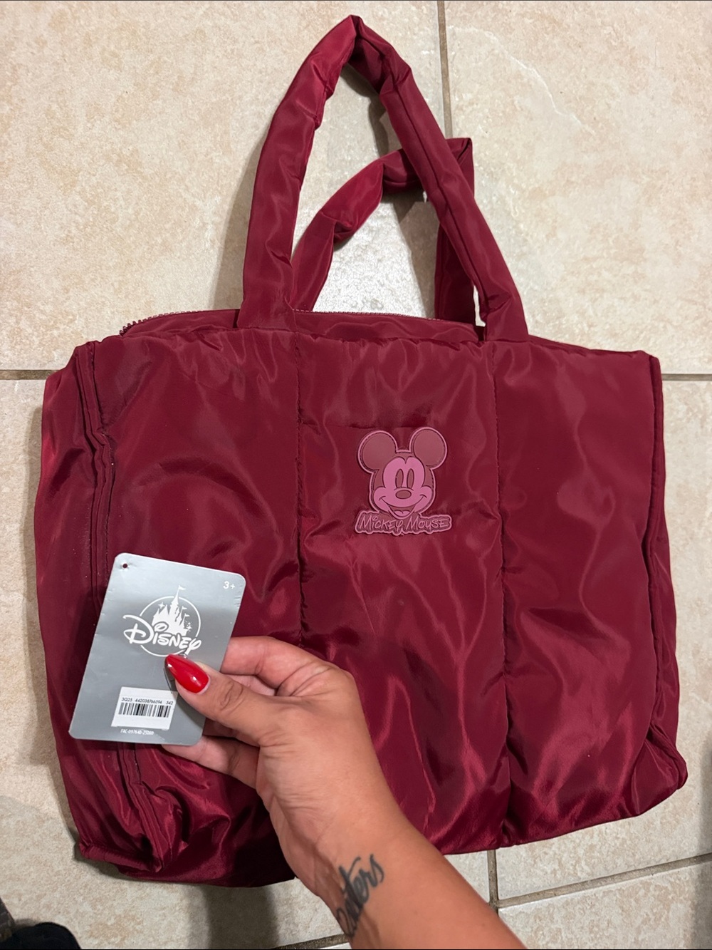 Disney Maroon Mickey Mouse Quilted Tote